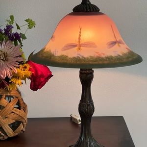 Accent lamp. 16 inches high, metal base and frosted glass.